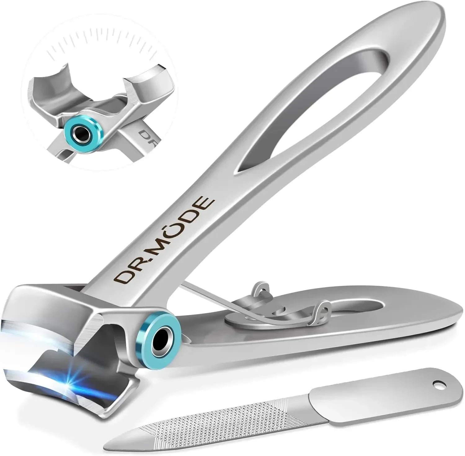 Stainless steel nail clippers with ergonomic handle and nail file, precision cutting edge