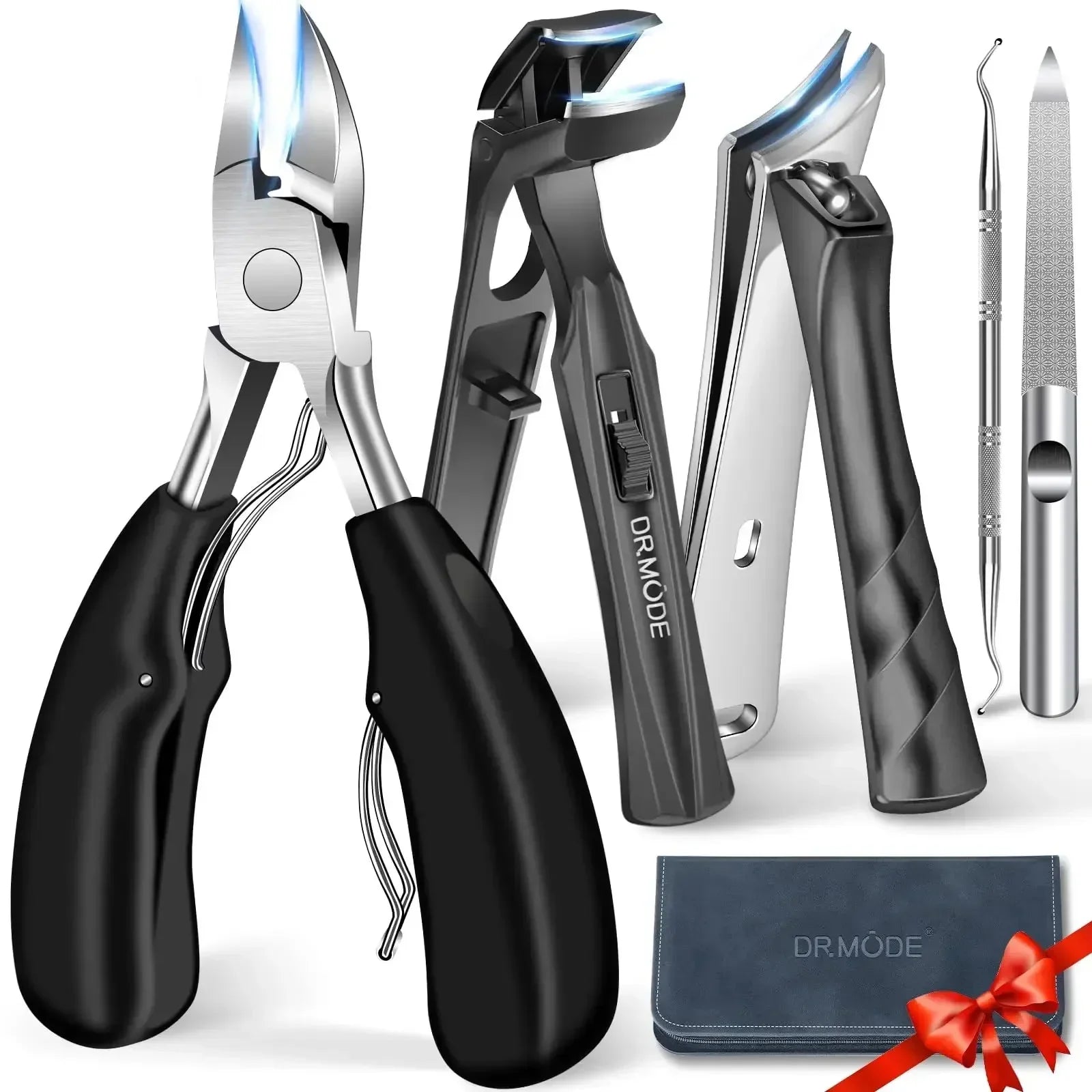 Wide jaw nail clippers set for thick toenails, ergonomic grip, tools and case for seniors